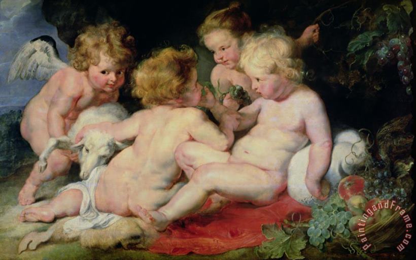 Infant Christ with John The Baptist And Two Angels, 1615/20 (panel) painting - Peter Paul Rubens Infant Christ with John The Baptist And Two Angels, 1615/20 (panel) Art Print