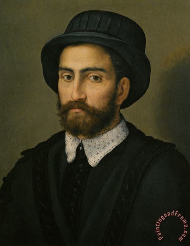 Pier Francesco Di Jacopo Foschi Portrait of a Man Bust Length Wearing a Black Coat And Hat Art Print