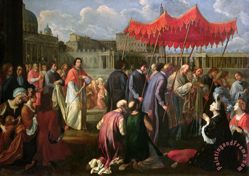 Pope Clement XI in a Procession in St. Peter's Square in Rome painting - Pier Leone Ghezzi Pope Clement XI in a Procession in St. Peter's Square in Rome Art Print