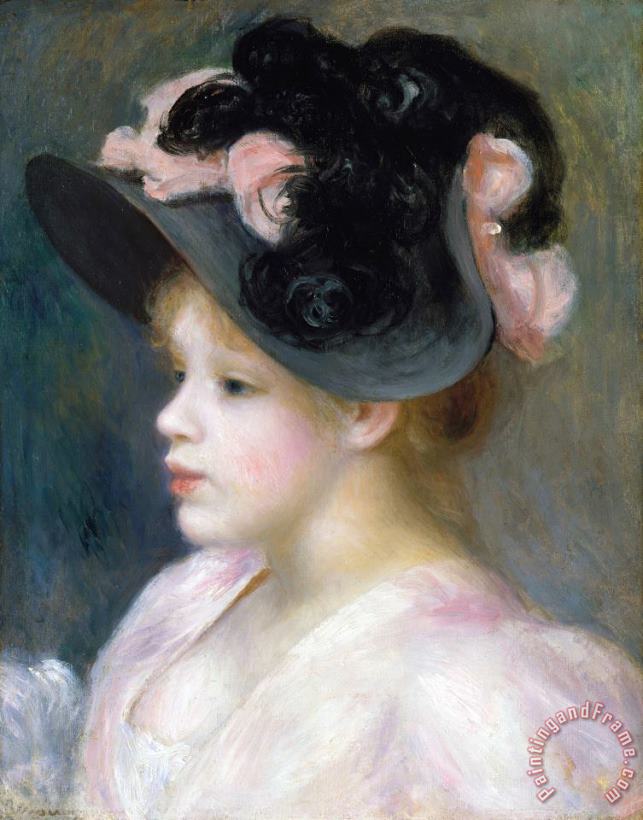 Young Girl in a Pink And Black Hat painting - Pierre Auguste Renoir Young Girl in a Pink And Black Hat Art Print