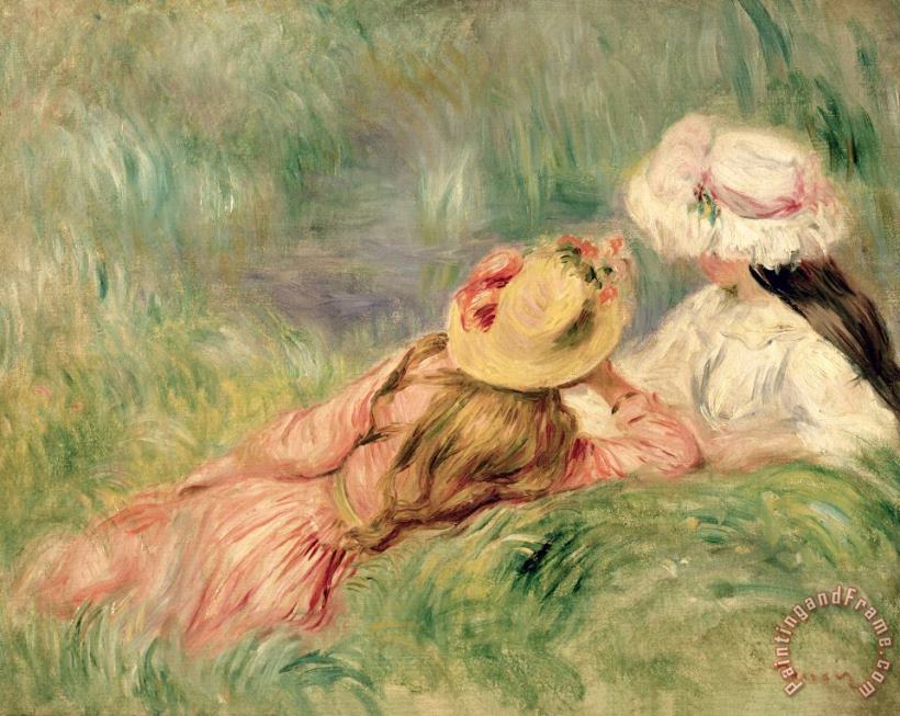 Pierre Auguste Renoir Young Girls on the River Bank Art Print