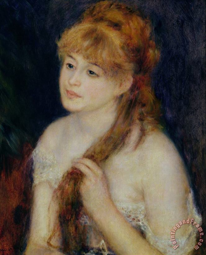 Young Woman Braiding her Hair painting - Pierre Auguste Renoir Young Woman Braiding her Hair Art Print