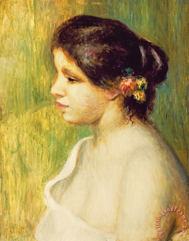  Young Woman with Flowers at her Ear painting - Pierre Auguste Renoir  Young Woman with Flowers at her Ear Art Print