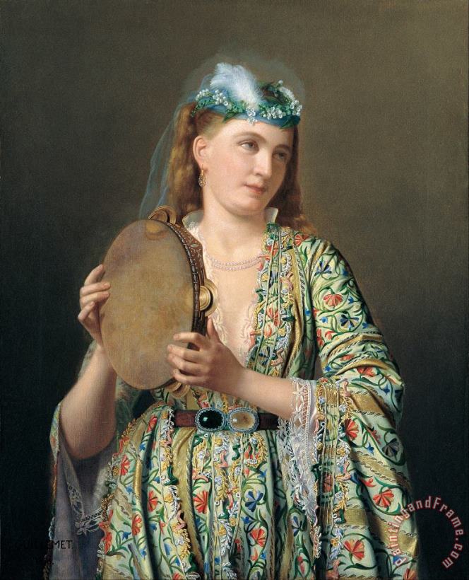 Pierre Desire Guillemet Portrait of a Lady of The Court Playing The Tambourine Art Print