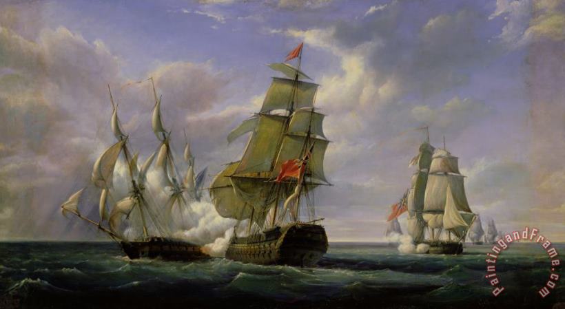 Combat between the French Frigate La Canonniere and the English Vessel The Tremendous painting - Pierre Julien Gilbert Combat between the French Frigate La Canonniere and the English Vessel The Tremendous Art Print