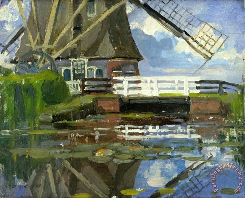 Piet Mondrian Truncated View of The Broekzijder Mill on The Gein, Wings Facing West Art Painting