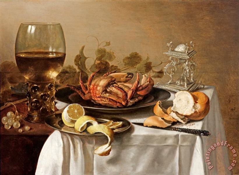 Pieter Claesz A Still Life with a Roemer, a Crab And a Peeled Lemon Art Print