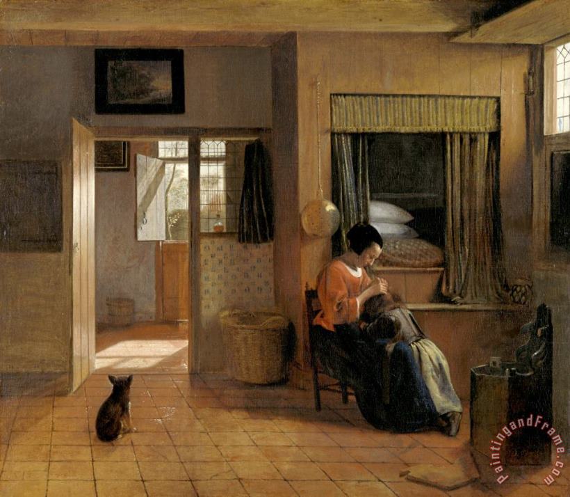 A Mother Delousing Her Child's Hair, Known As 'a Mother's Duty' painting - Pieter de Hooch A Mother Delousing Her Child's Hair, Known As 'a Mother's Duty' Art Print