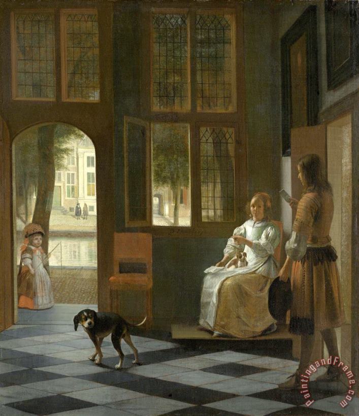 Pieter de Hooch Man Handing a Letter to a Woman in The Entrance Hall of a House Art Print