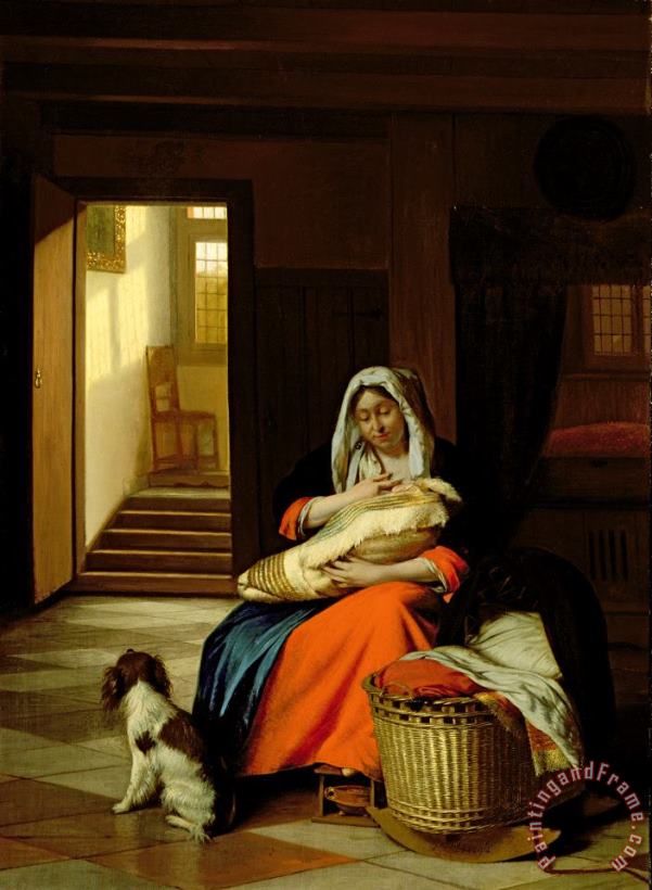 Pieter de Hooch Mother Nursing Her Child Art Painting