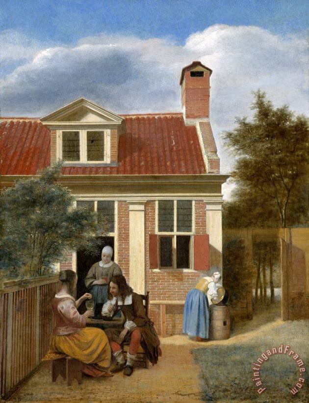 Three Women And a Man in a Yard Behind a House painting - Pieter de Hooch Three Women And a Man in a Yard Behind a House Art Print