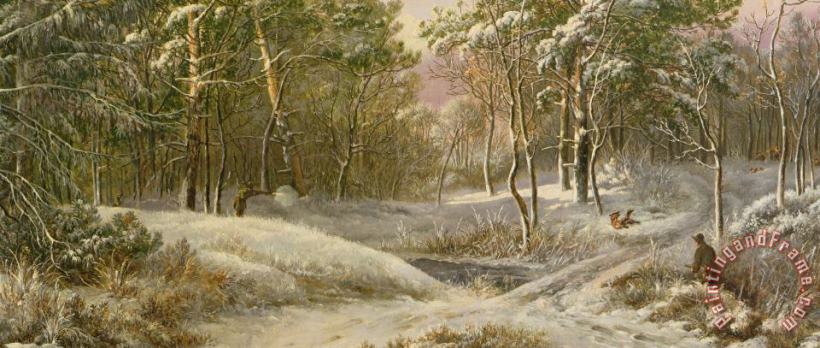 Pieter Gerardus van Sportsmen In A Winter Forest Art Painting