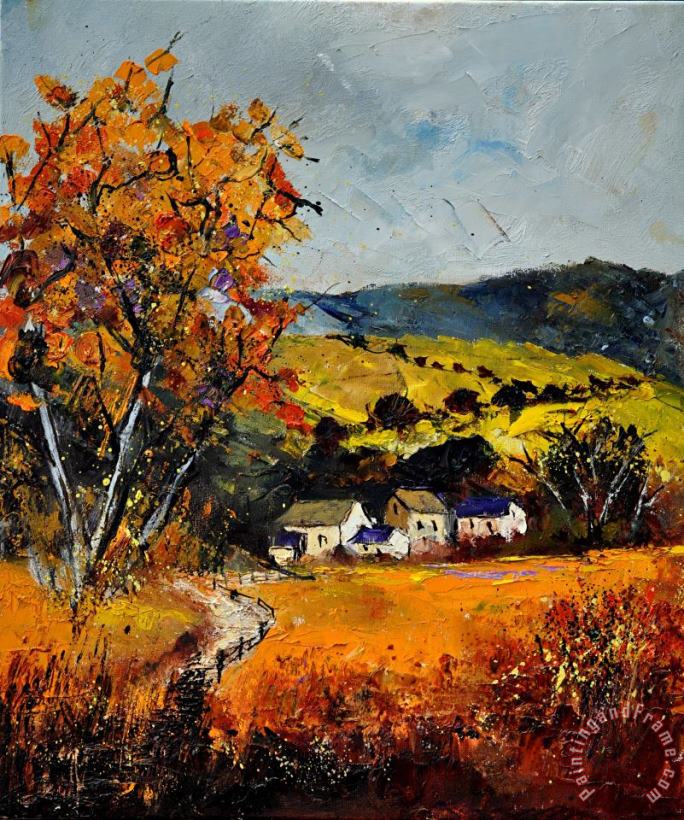 Autumn and village painting - Pol Ledent Autumn and village Art Print