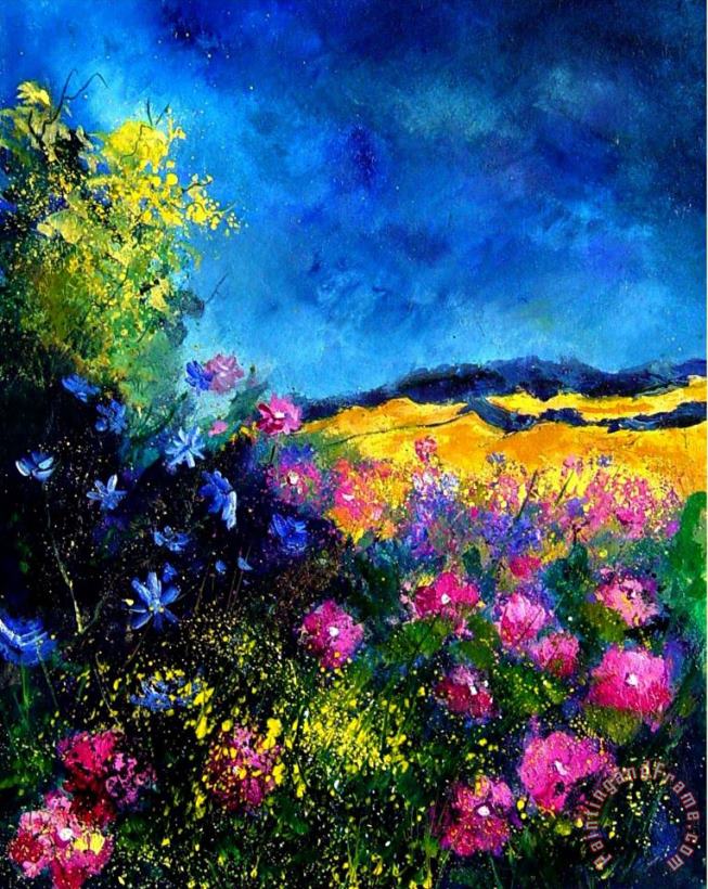 Pol Ledent Blue and pink flowers Art Print