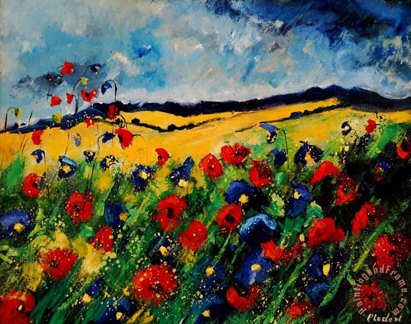 Pol Ledent Blue and red poppies 45 Art Painting