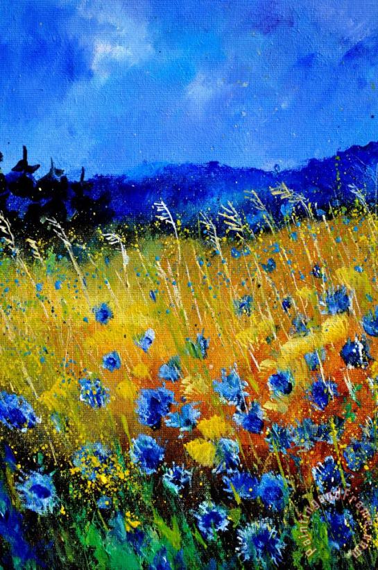 Blue cornflowers painting - Pol Ledent Blue cornflowers Art Print