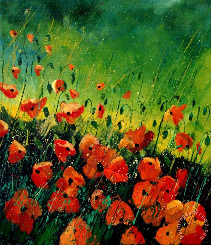 Orange poppies painting - Pol Ledent Orange poppies Art Print