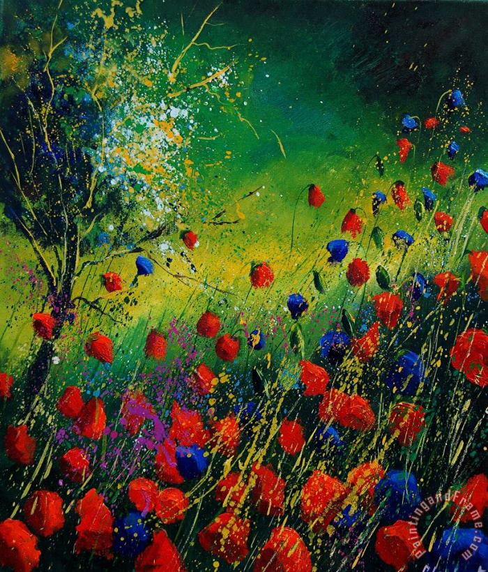 Pol Ledent Red And Blue Poppies 67 1524 Art Painting