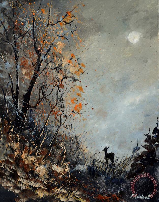 Roe deer at moonshine painting - Pol Ledent Roe deer at moonshine Art Print
