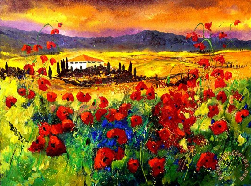 Tuscany Poppies painting - Pol Ledent Tuscany Poppies Art Print