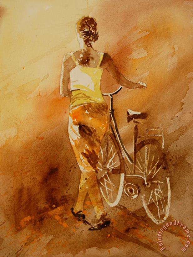 Pol Ledent Watercolor With My Bike Art Painting