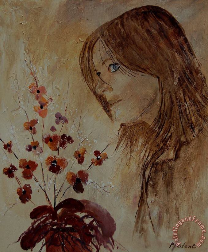 Pol Ledent Young girl and flowers Art Print