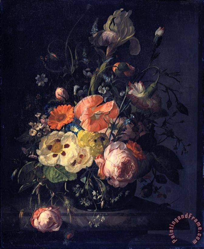 Rachel Ruysch Still Life with Flowers on a Marble Tabletop Art Painting