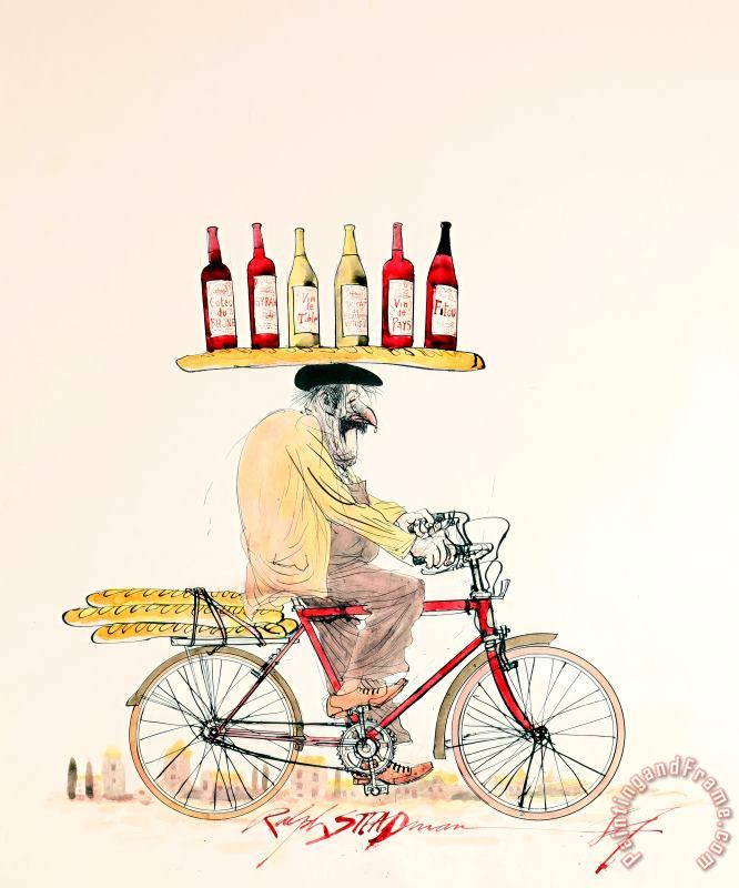 Ralph Steadman Frenchman on Bike Art Painting