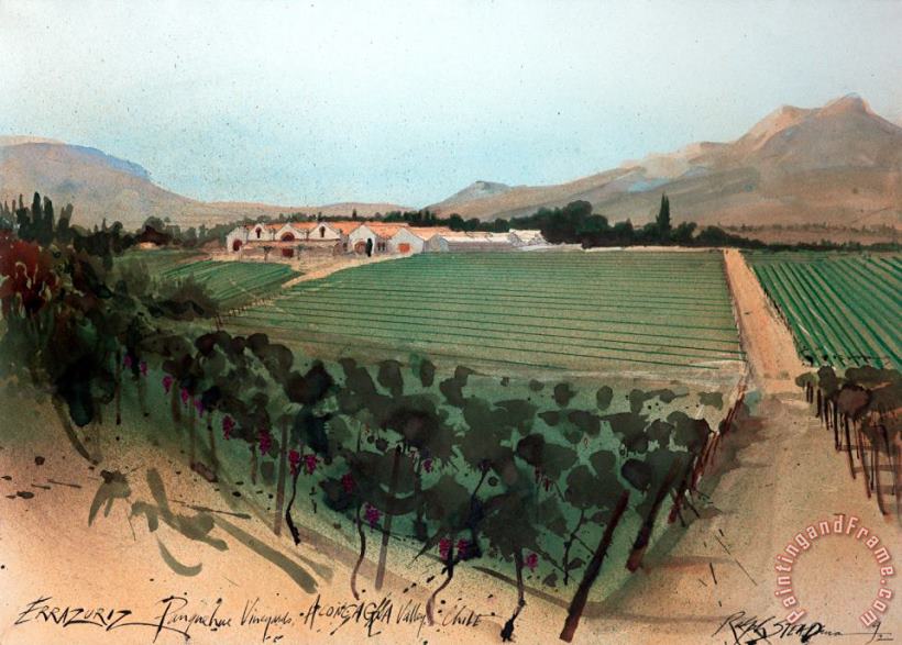 Ralph Steadman Wine Oddbins Errauriz Panquehue Vineyard Chile, 1992 Art Painting