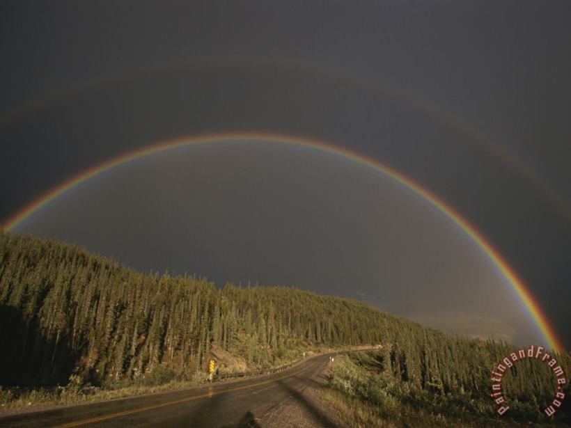 Raymond Gehman A Rainbow Arches Over The Alaska Highway in British Columbia Canada Art Painting