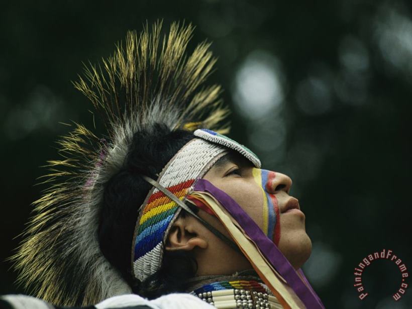 Raymond Gehman A Stoney Indian Brave Wears Ceremonial Headgear During a Festival Art Print
