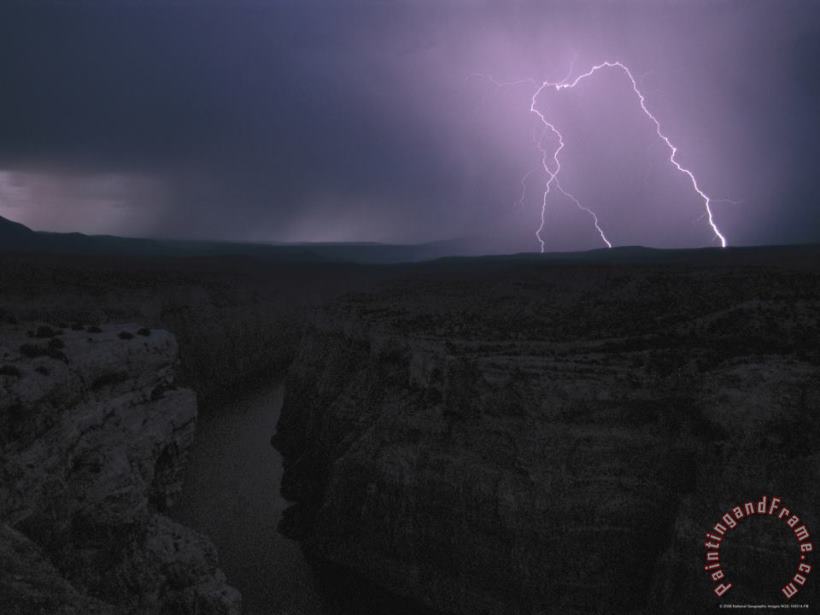 A View of a Lightning Strike From Devils Canyon Overlook painting - Raymond Gehman A View of a Lightning Strike From Devils Canyon Overlook Art Print