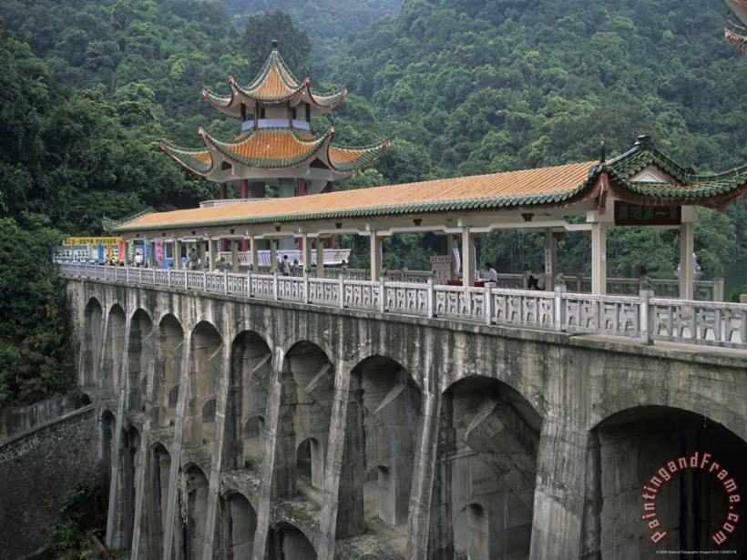 Raymond Gehman An Ornate Covered Bridge Over a Gorge on Dinghu Mountain Art Print