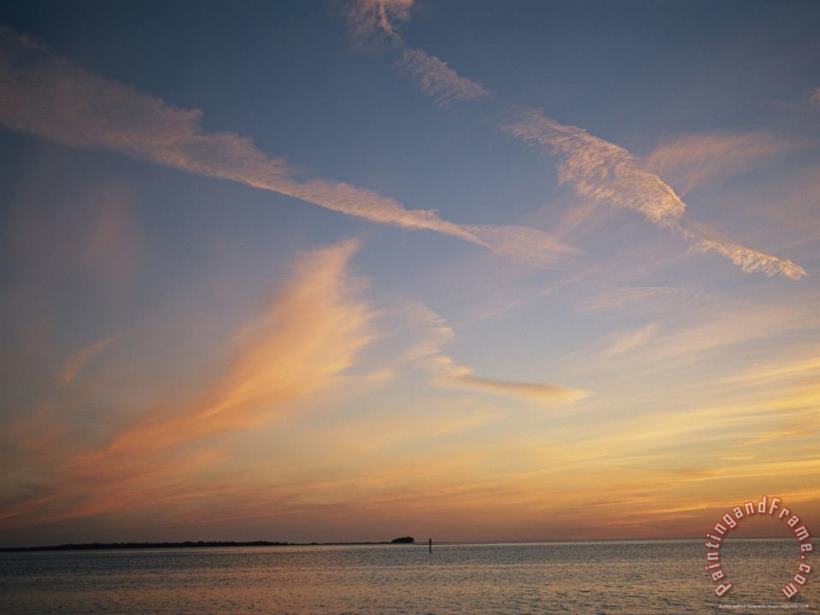 Raymond Gehman Clouds Crisscross The Sky at Twilight on The Gulf of Mexico Art Painting
