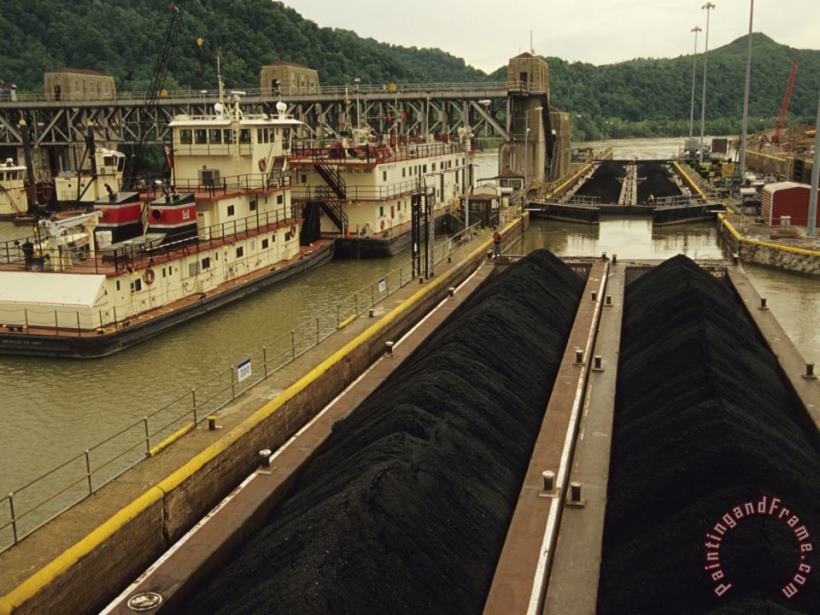 Raymond Gehman Coal Barge Entering a Lock System on The Kanawha River Art Painting
