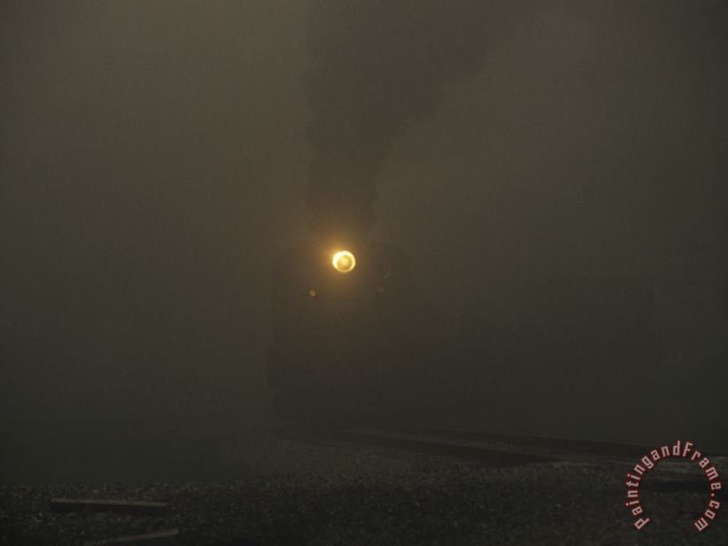 Raymond Gehman Dim View of The Cass Scenic Railroad Train on a Foggy Morning Art Print