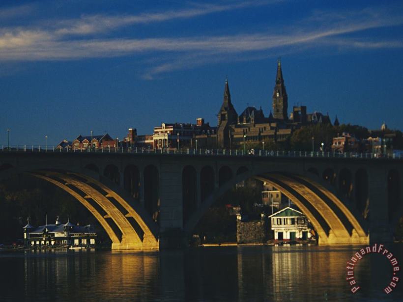 Raymond Gehman Dusk View of Georgetown University Above Key Bridge Over The Potomac River Art Print