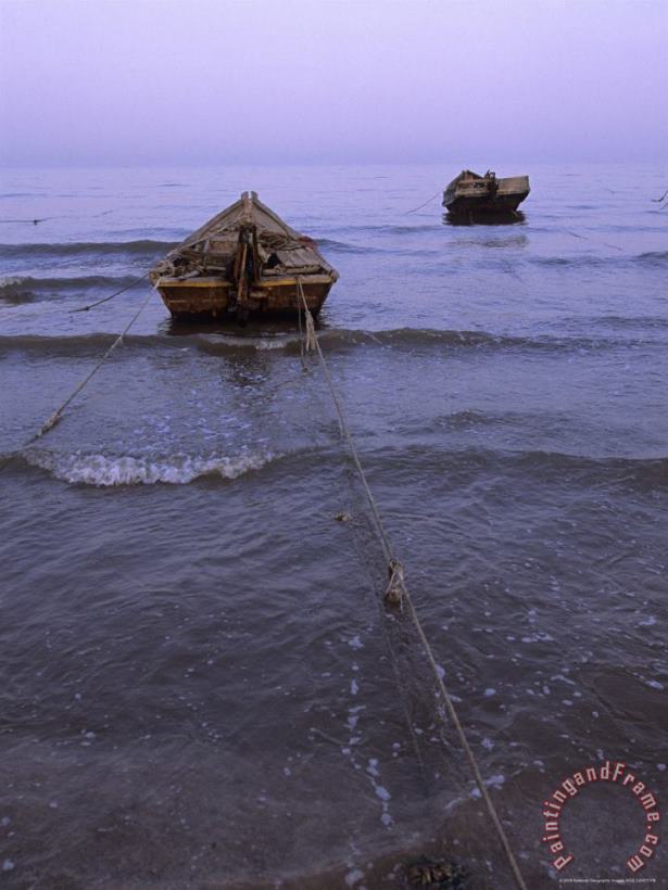 Raymond Gehman Fishermen Moor Their Boats Bohai Sea Twilight Qinhuangdao China Art Print