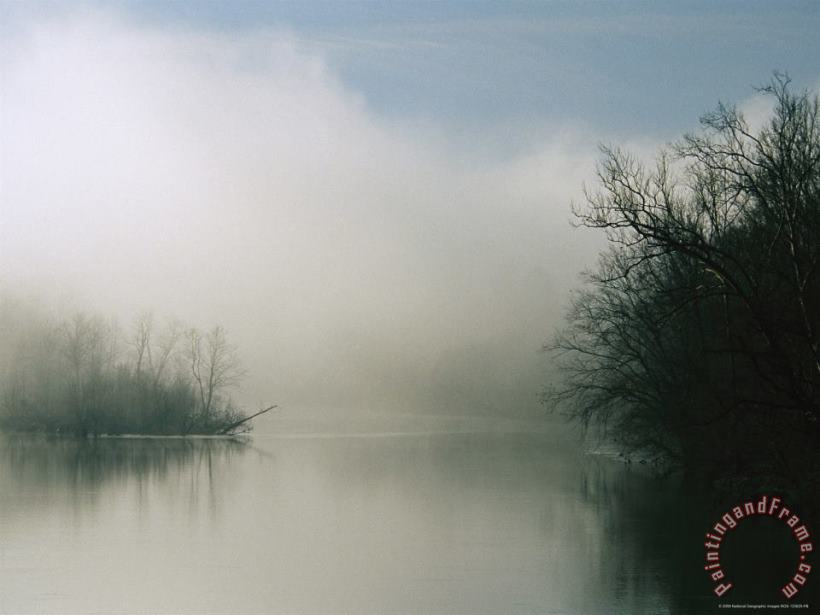 Raymond Gehman Fog Surrounds a Small Island in The James River Art Painting
