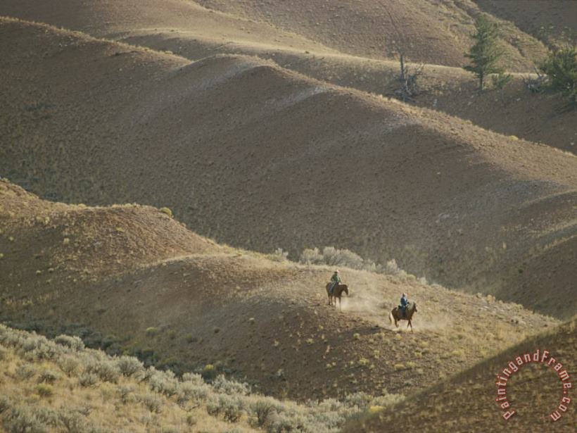 Horseback Riders in The Hills of Grand Teton National Park painting - Raymond Gehman Horseback Riders in The Hills of Grand Teton National Park Art Print