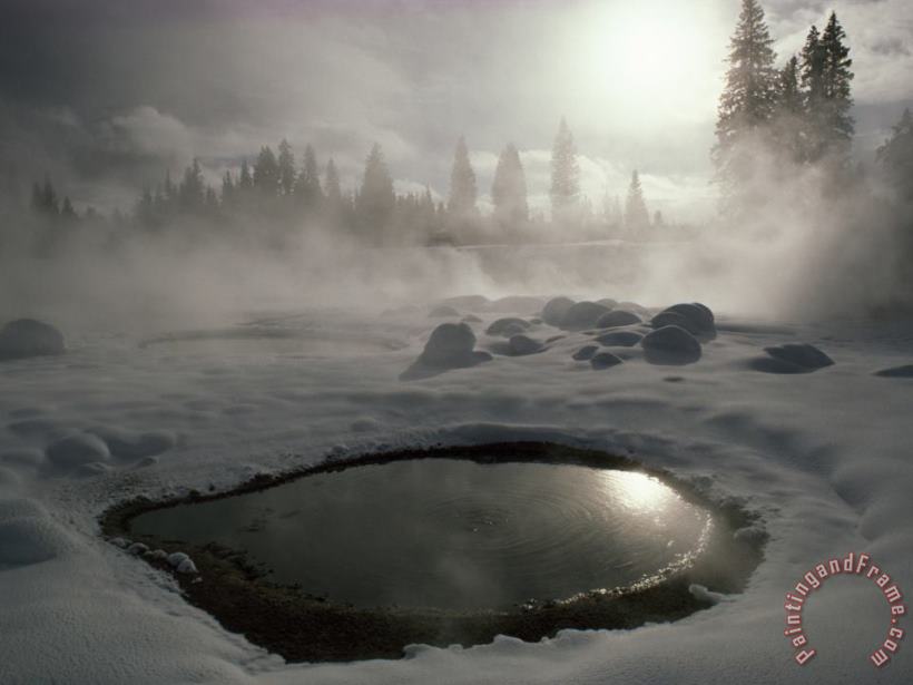 Mist Rings a Hot Spring at West Thumb Geyser Basin on The Shore of Yellowstone Lake painting - Raymond Gehman Mist Rings a Hot Spring at West Thumb Geyser Basin on The Shore of Yellowstone Lake Art Print