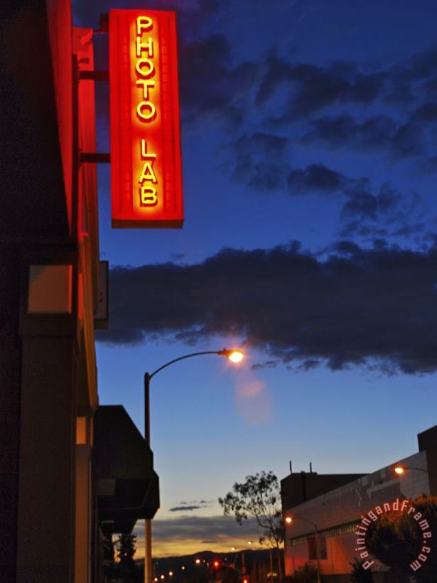 Raymond Gehman Neon Photo Lab Sign Along Melrose Avenue at Night Art Painting