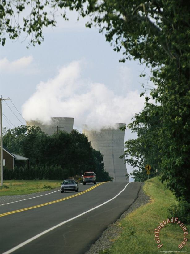 Road with Three Mile Island Nuclear Reactor Towers in The Backround painting - Raymond Gehman Road with Three Mile Island Nuclear Reactor Towers in The Backround Art Print