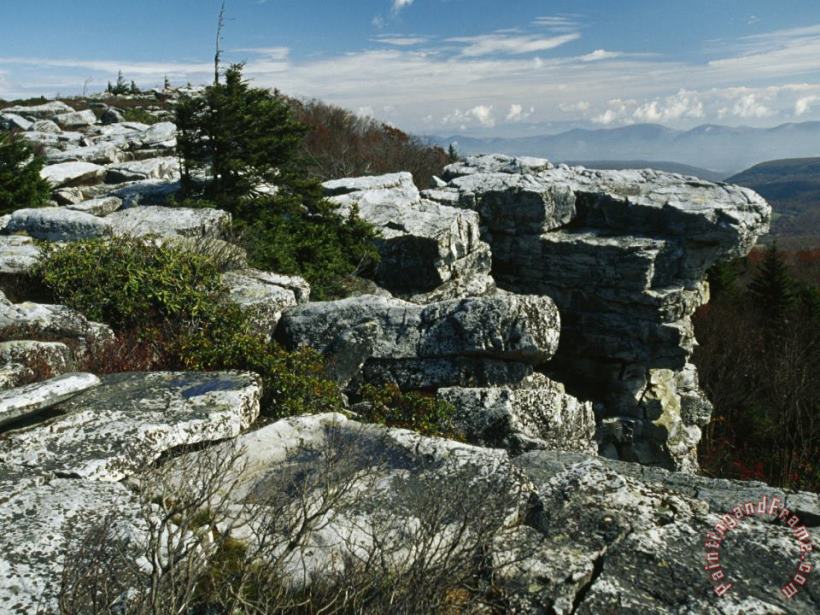 Raymond Gehman Rock Outcrop on Mountain Overlooking a Deep Valley Art Painting