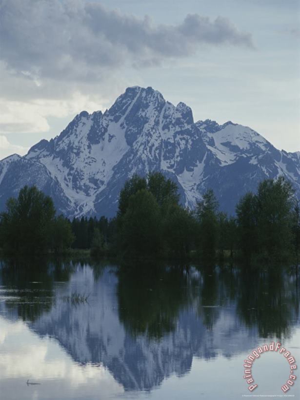 Raymond Gehman Snow Covered Mount Moran Is Reflected in Flooded Pilgrim Creek Art Print
