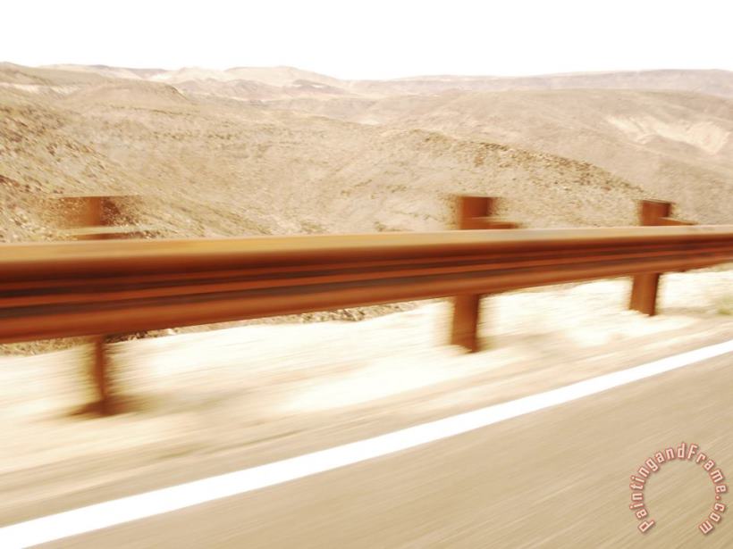 Raymond Gehman Speeding Past a Guard Rail Through Death Valley National Park Art Print