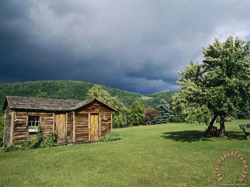Storm Clouds Form Above a Log Cabin on The Site of French Azilum painting - Raymond Gehman Storm Clouds Form Above a Log Cabin on The Site of French Azilum Art Print