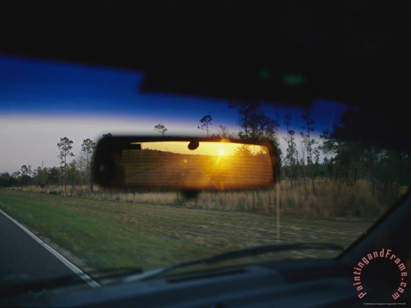 Sunrise Appears in a Drivers Rear View Mirror painting - Raymond Gehman Sunrise Appears in a Drivers Rear View Mirror Art Print