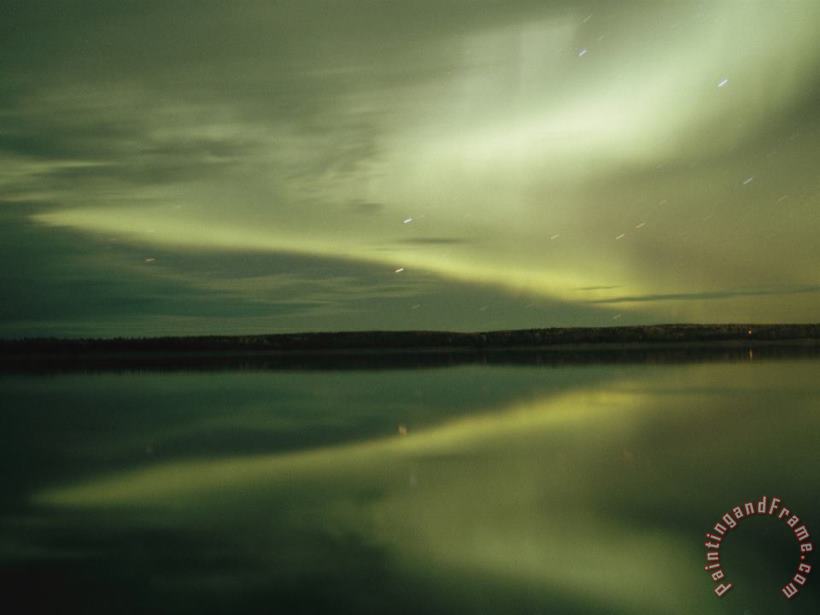 Raymond Gehman The Aurora Borealis Is Reflected Brightly in The Mackenzie River Art Painting