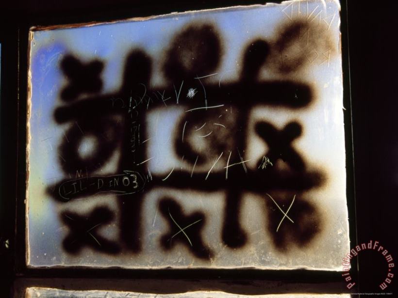 Raymond Gehman Tic Tac Toe Vandalism on a Frosted Window Art Painting